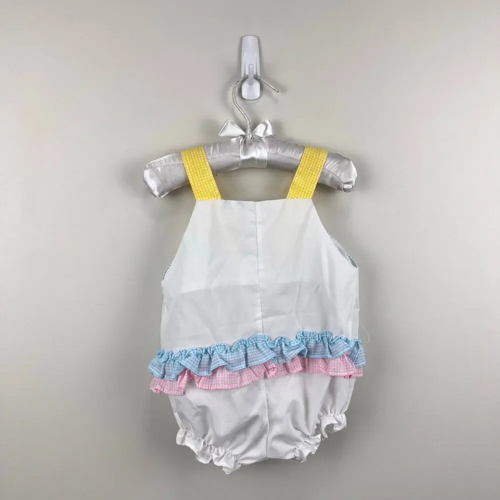 Vintage Pastel Ruffle Bow Sunsuit Romper 6-9 Months